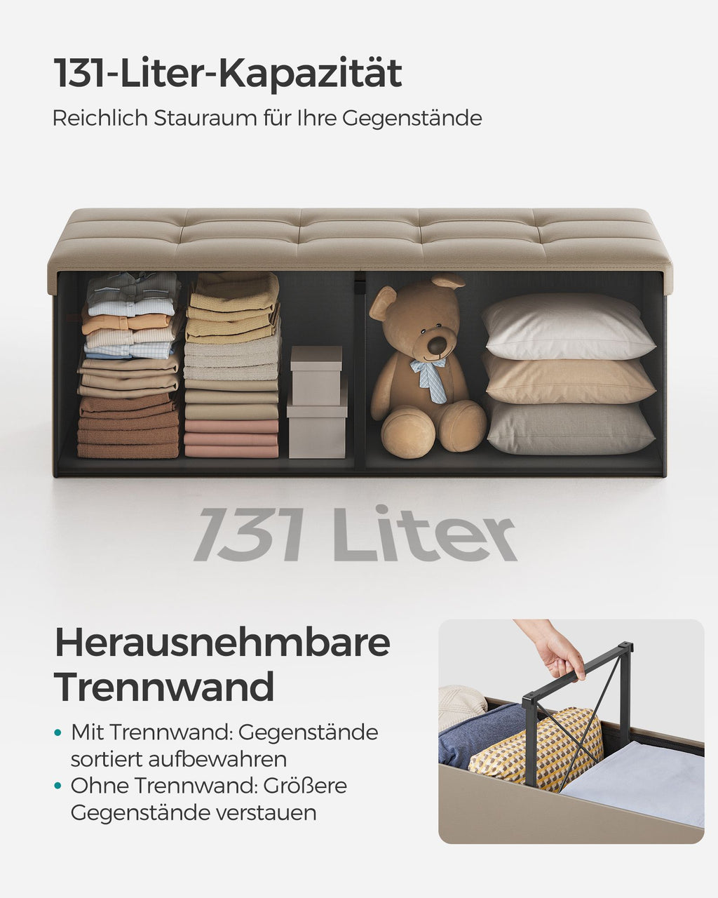 Sitzbank faltbar 120 Liter 38 x 110 x 38 cm kamelbraun