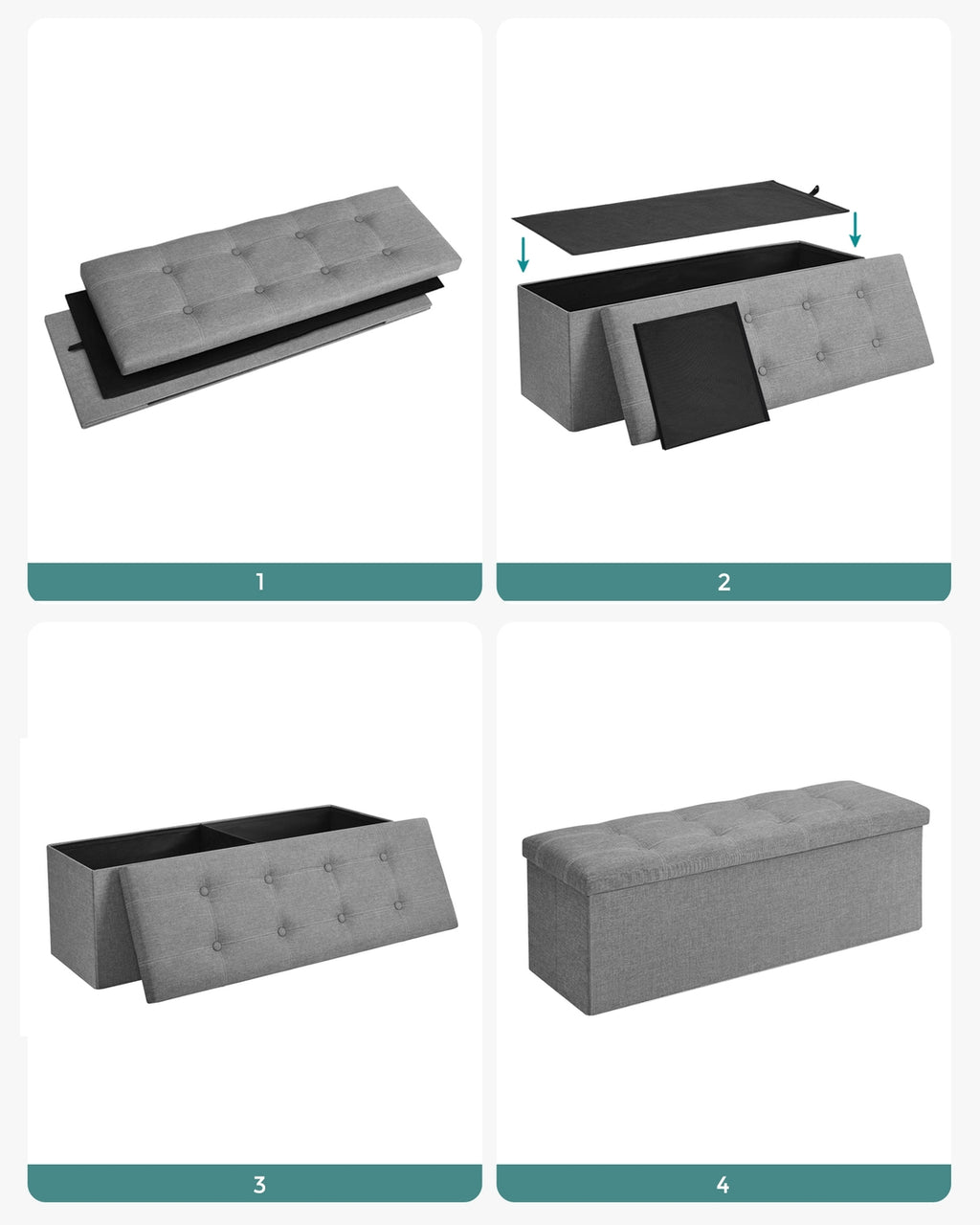 Sitzbank mit Stauraum faltbar 110 x 38 x 38 cm Hellgrau