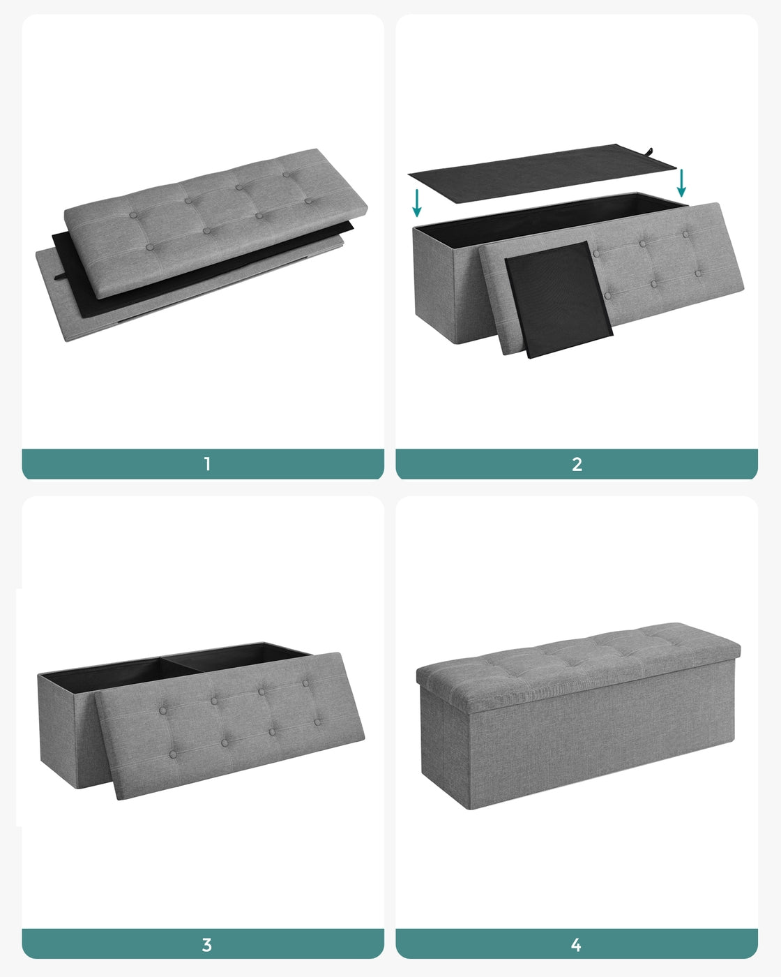 Sitzbank mit Stauraum faltbar 110 x 38 x 38 cm Hellgrau