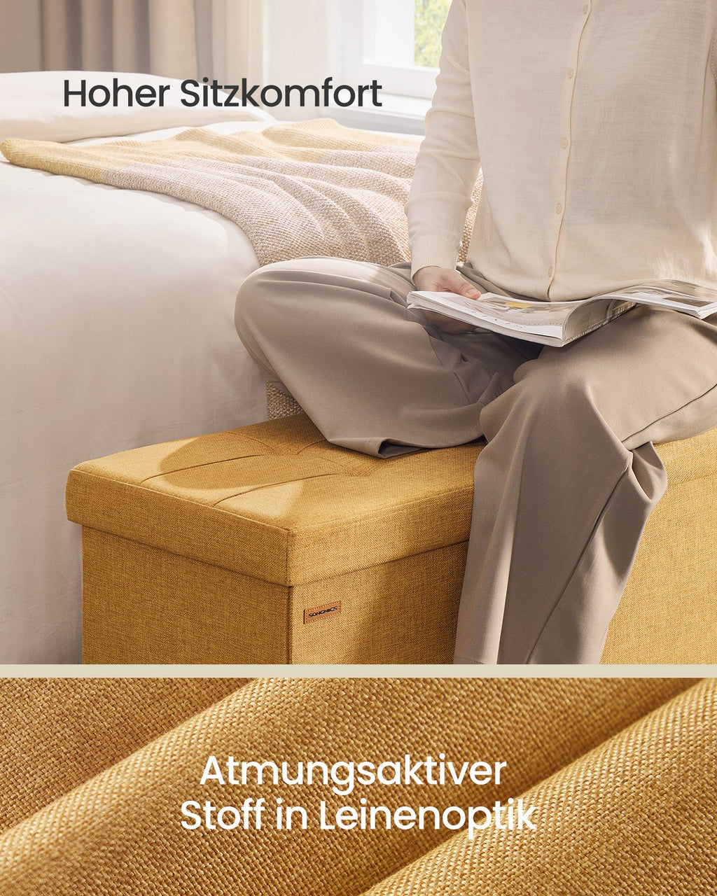 Sitzhocker mit Stauraum 38 x 110 x 38 cm ingwergelb