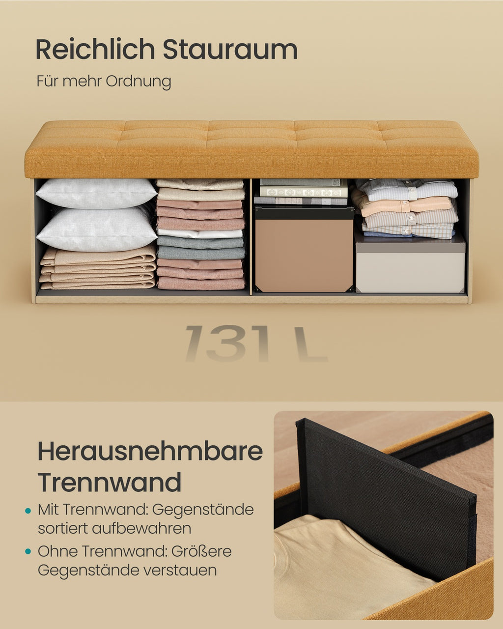 Sitzhocker mit Stauraum 38 x 110 x 38 cm ingwergelb