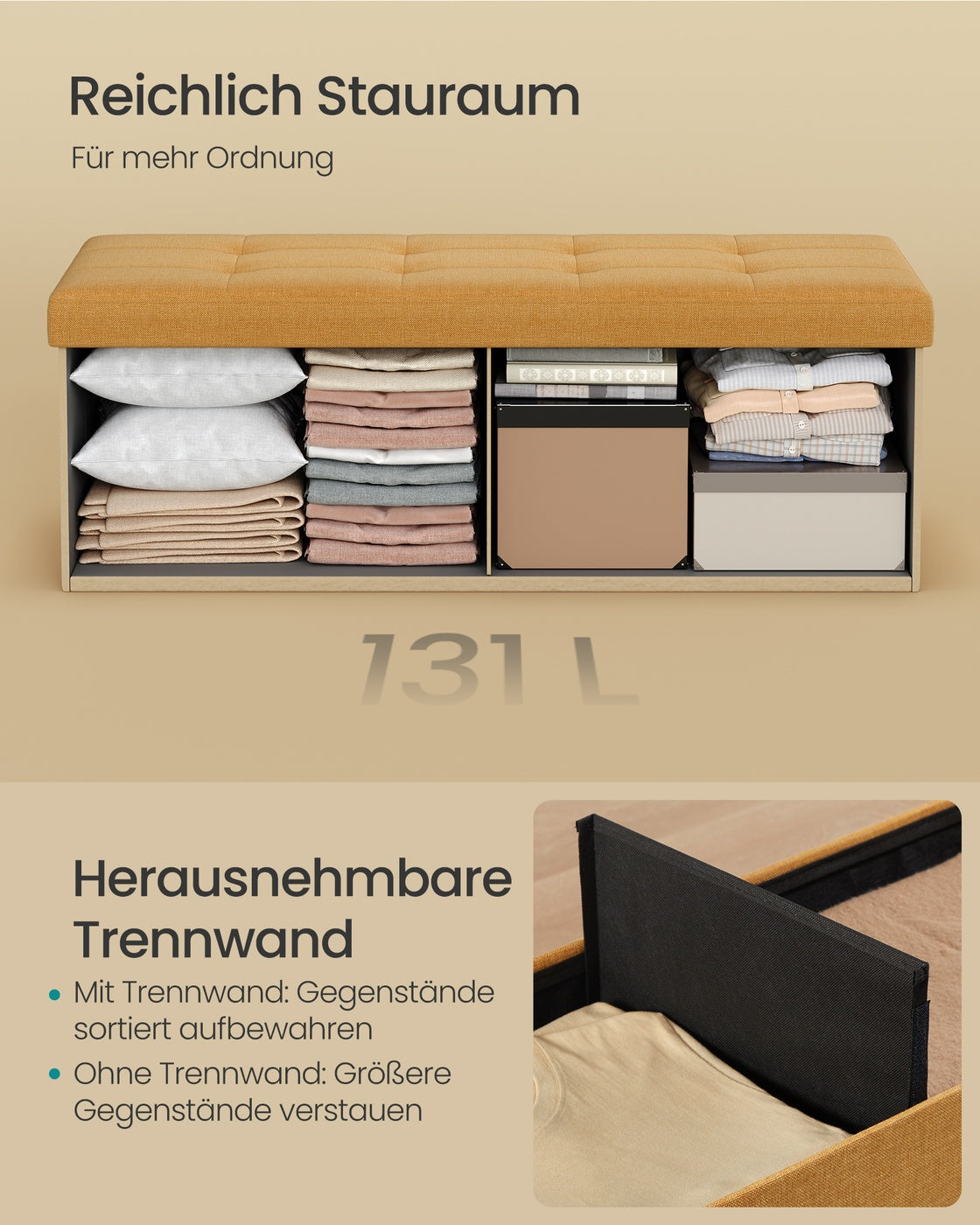 Sitzhocker mit Stauraum 38 x 110 x 38 cm ingwergelb