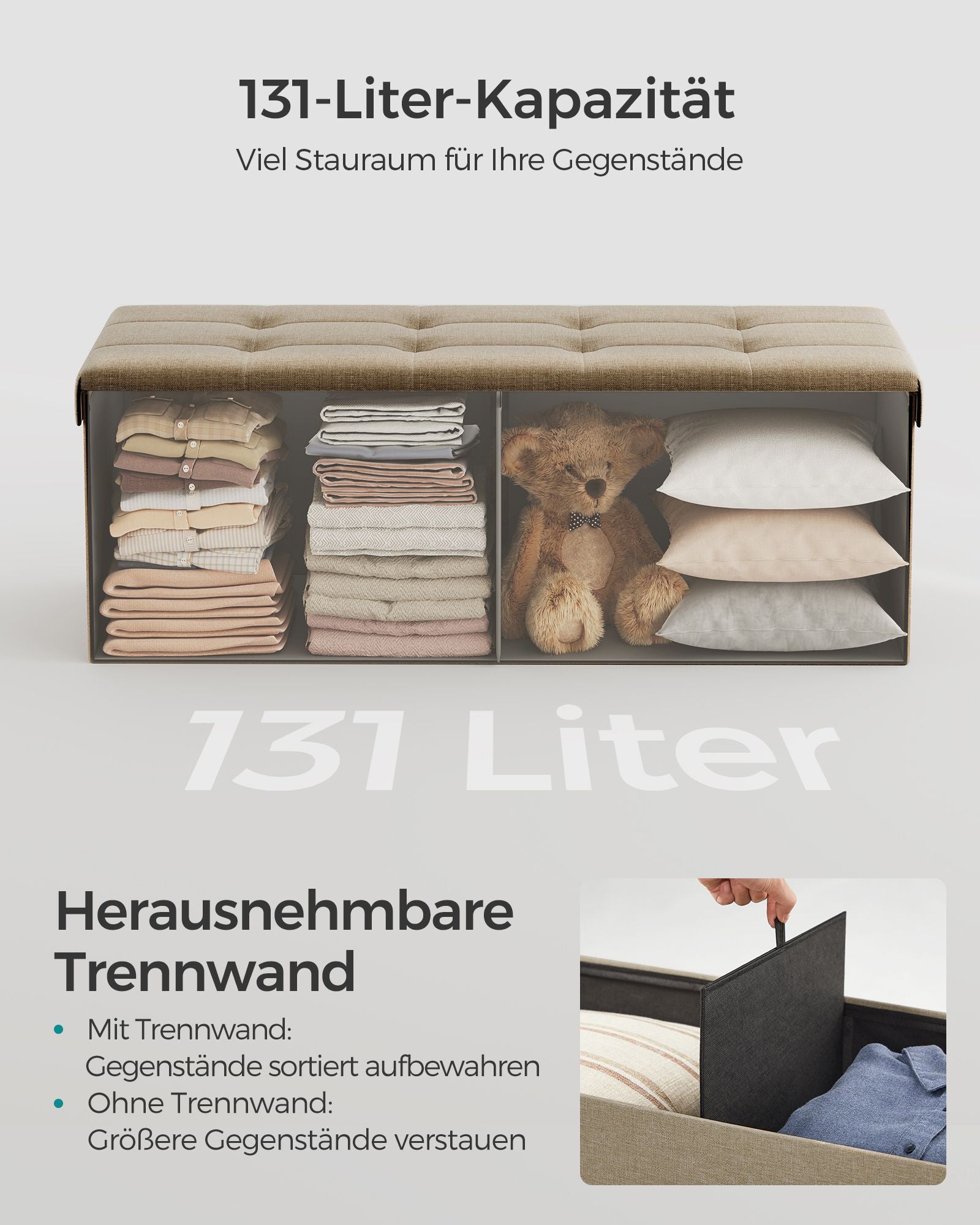Sitzbank mit Stauraum, 38 x 110 x 38 cm, Sitztruhe