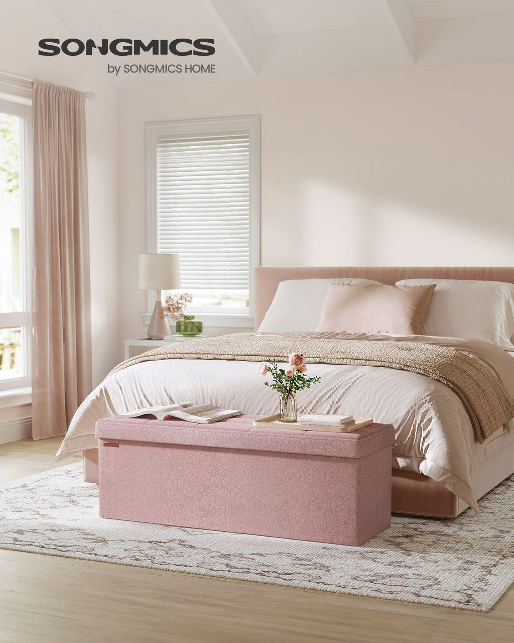 Sitzhocker mit Stauraum 38 x 110 x 38 cm pastellrosa