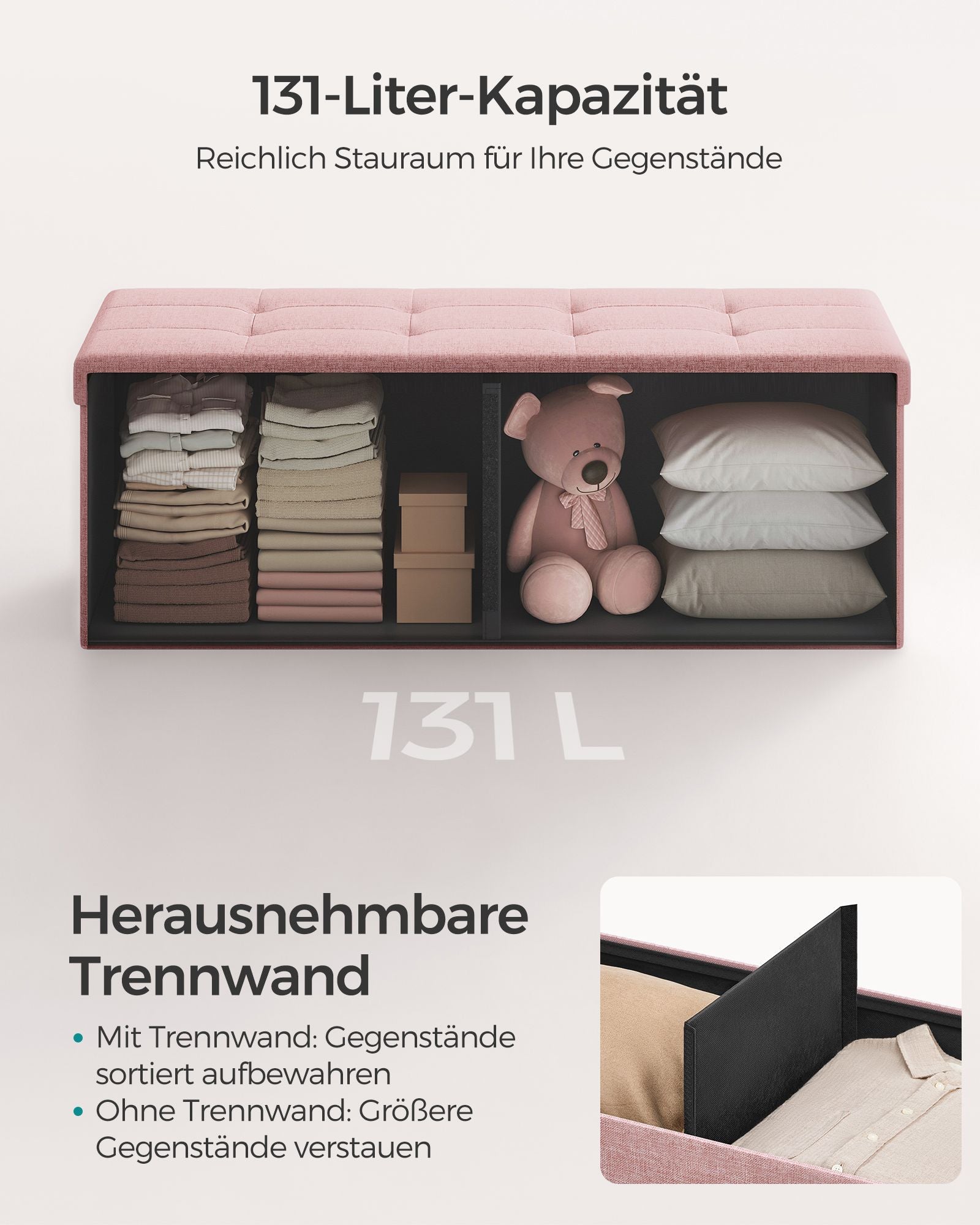 Sitzhocker mit Stauraum 38 x 110 x 38 cm pastellrosa