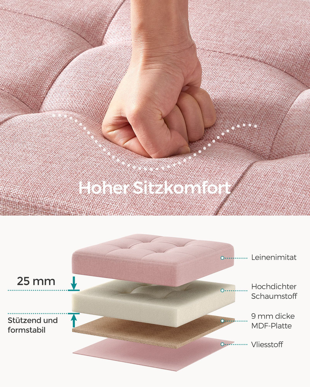 Sitzhocker mit Stauraum 38 x 110 x 38 cm pastellrosa