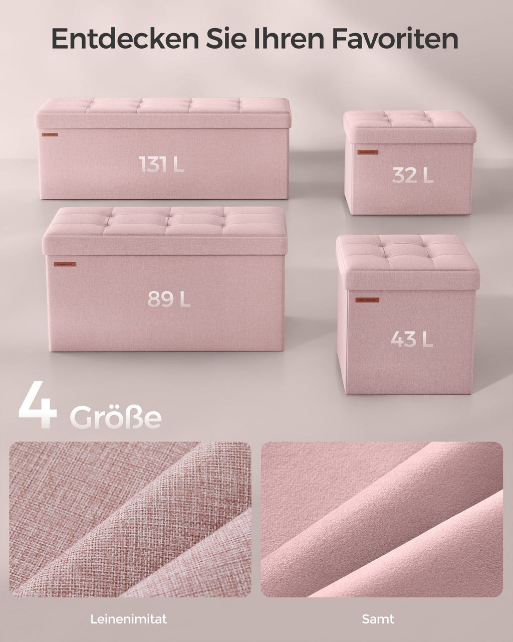 Sitzhocker mit Stauraum 38 x 110 x 38 cm pastellrosa