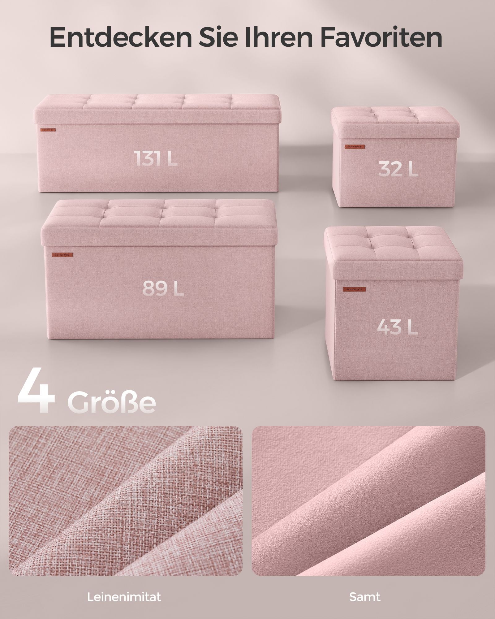 Sitzhocker mit Stauraum 38 x 110 x 38 cm pastellrosa