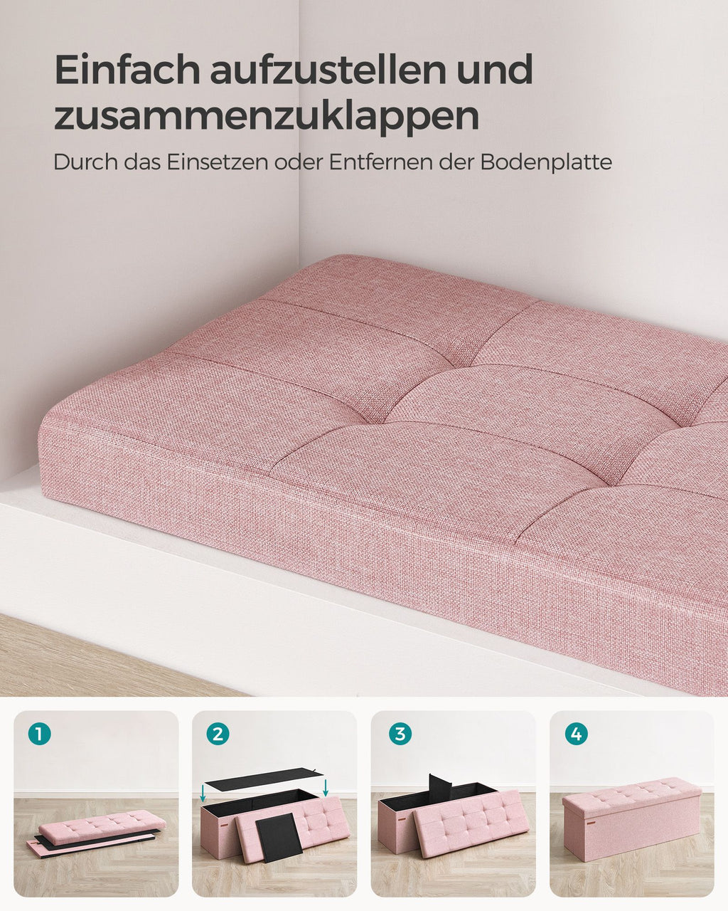 Sitzhocker mit Stauraum 38 x 110 x 38 cm pastellrosa