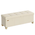 Sitzbank mit Stauraum hellbeige Leinenoptik 110 cm faltbar