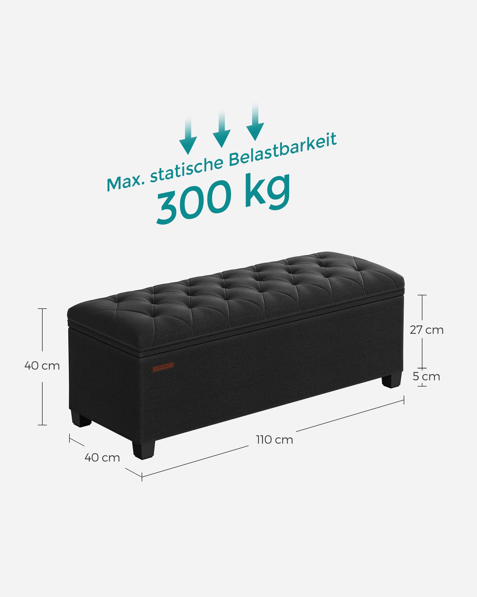Sitzhocker mit Stauraum  40 x 110 x 40 cm tintenschwarz