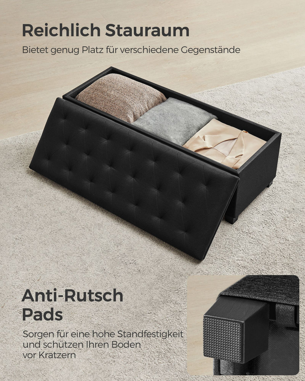 Sitzhocker mit Stauraum  40 x 110 x 40 cm tintenschwarz