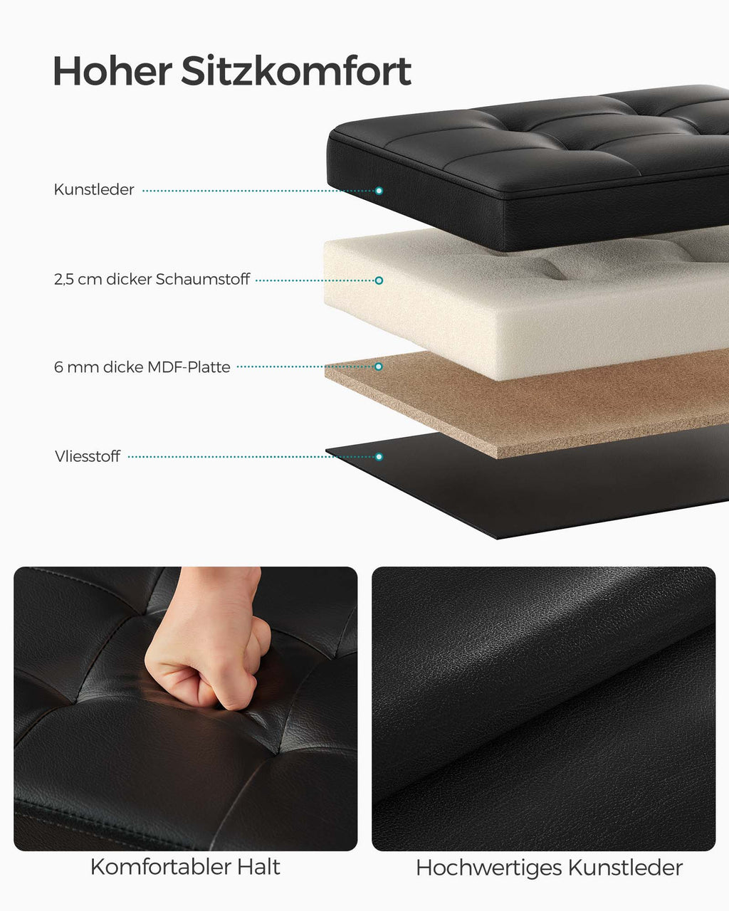 Klappbarer Sitzbank mit Stauraum 41 cm tintenschwarz