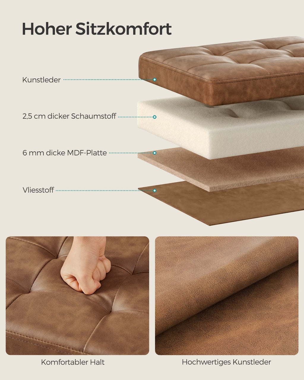 Klappbarer Sitzbank mit Stauraum 41 cm kaffeebraun