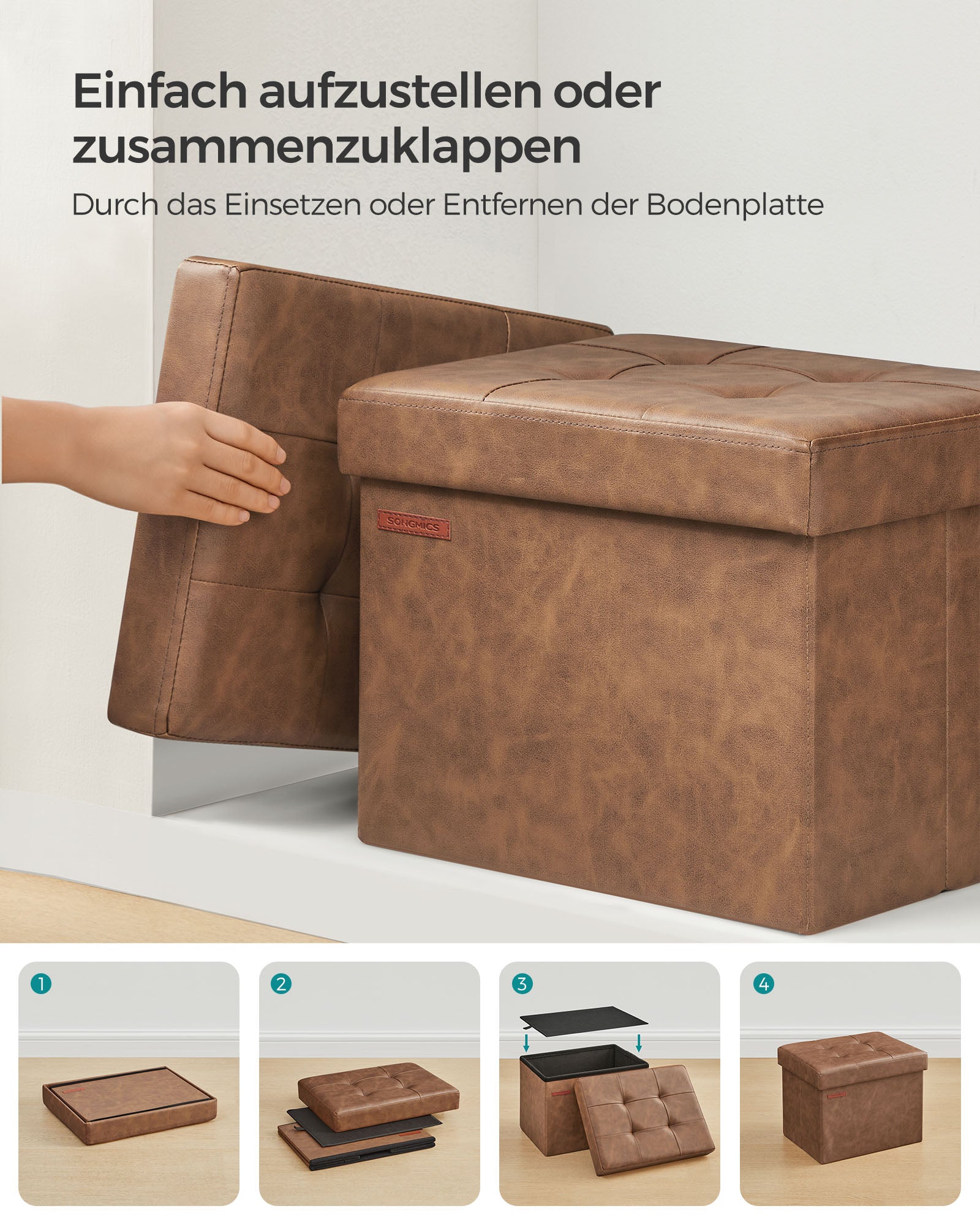 Klappbarer Sitzbank mit Stauraum 41 cm kaffeebraun