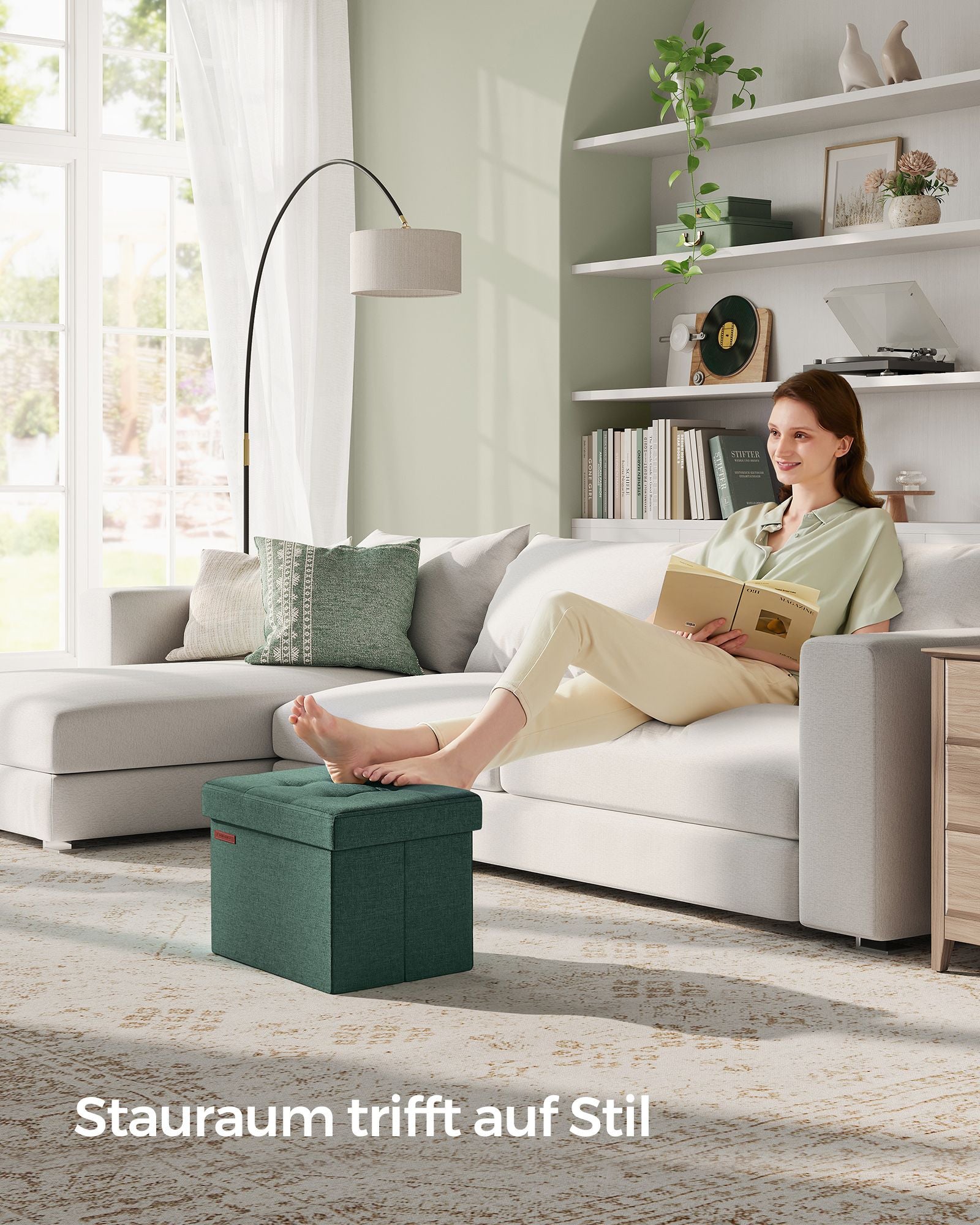 Sitzhocker mit Stauraum bis 130 kg belastbar vintagegrün