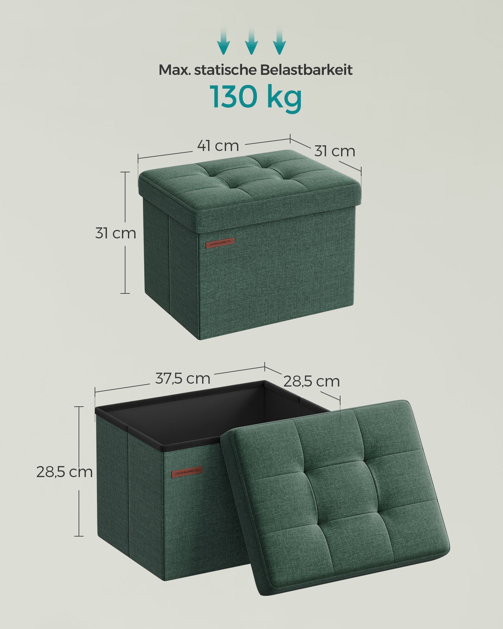 Sitzhocker mit Stauraum bis 130 kg belastbar vintagegrün