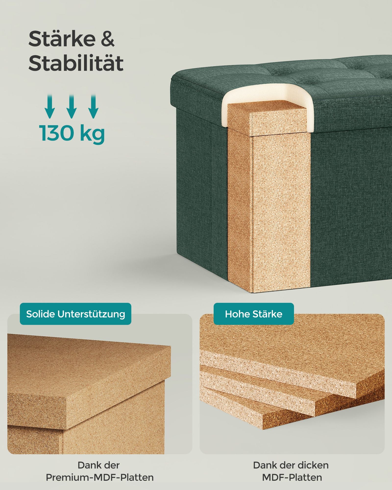 Sitzhocker mit Stauraum bis 130 kg belastbar vintagegrün