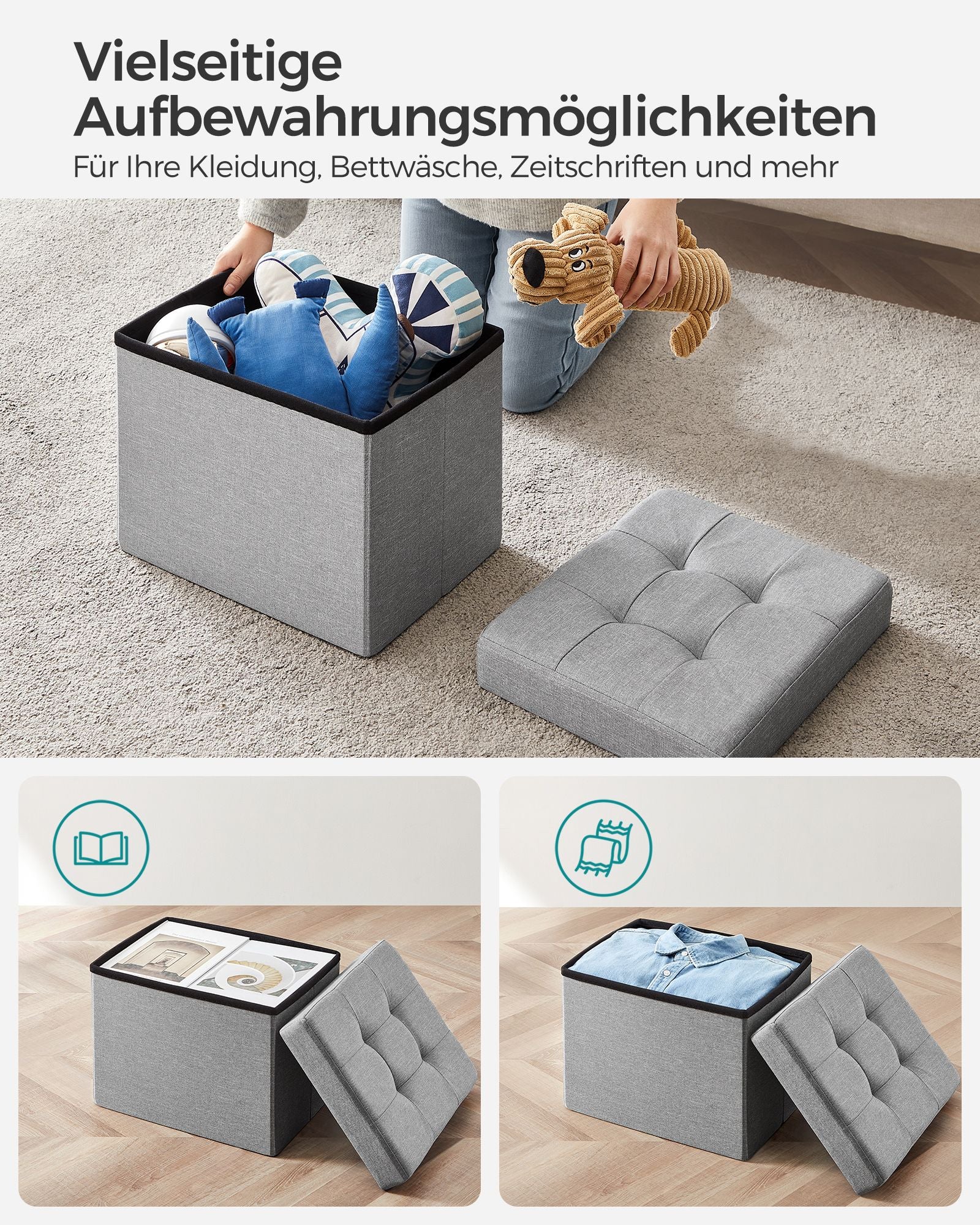 41 cm Sitzbank mit Stauraum hellgrau
