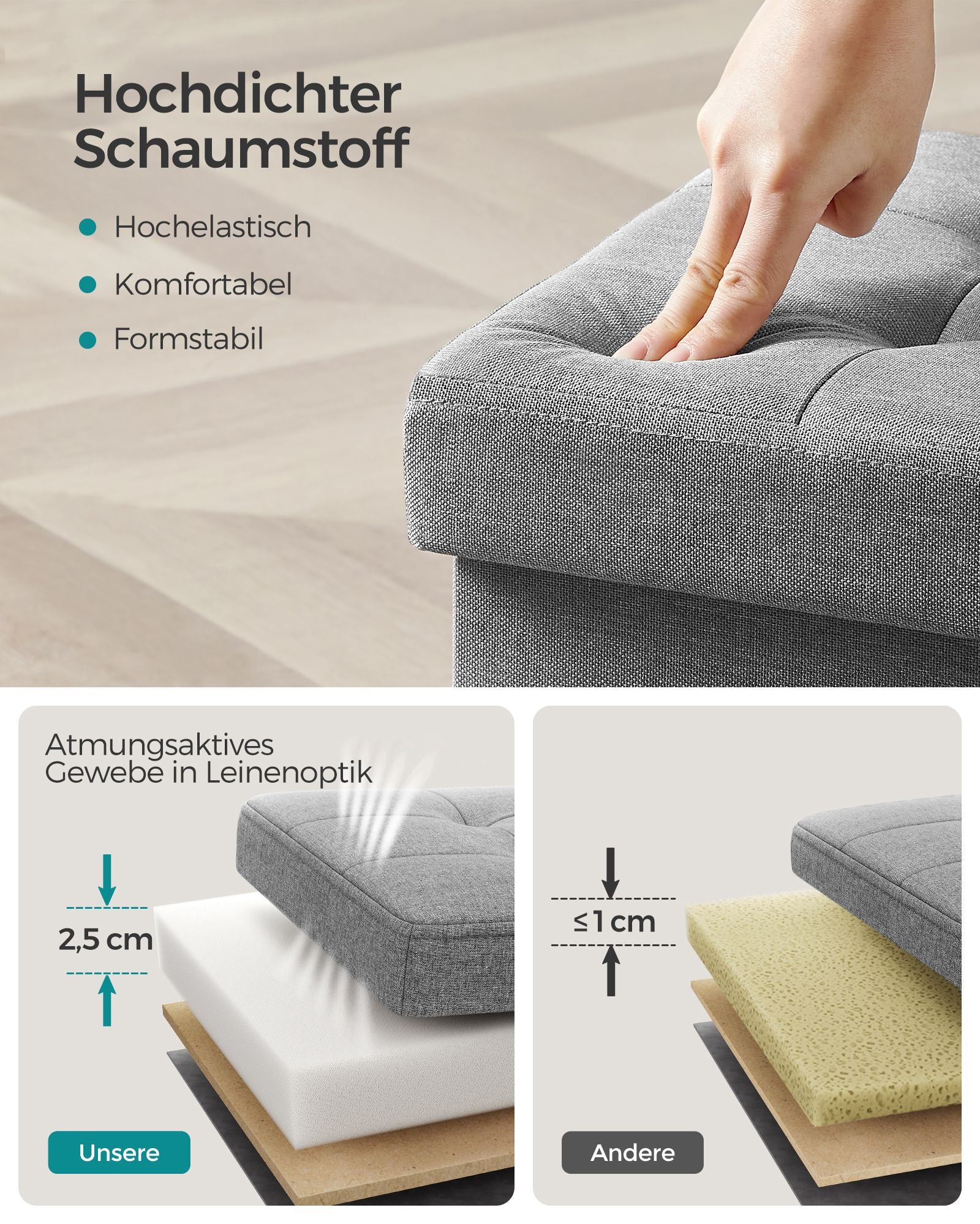 41 cm Sitzbank mit Stauraum hellgrau