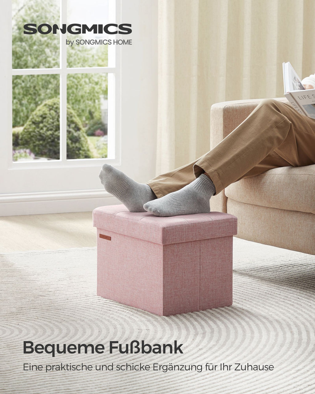 Sitzbank mit Stauraum pastellrosa