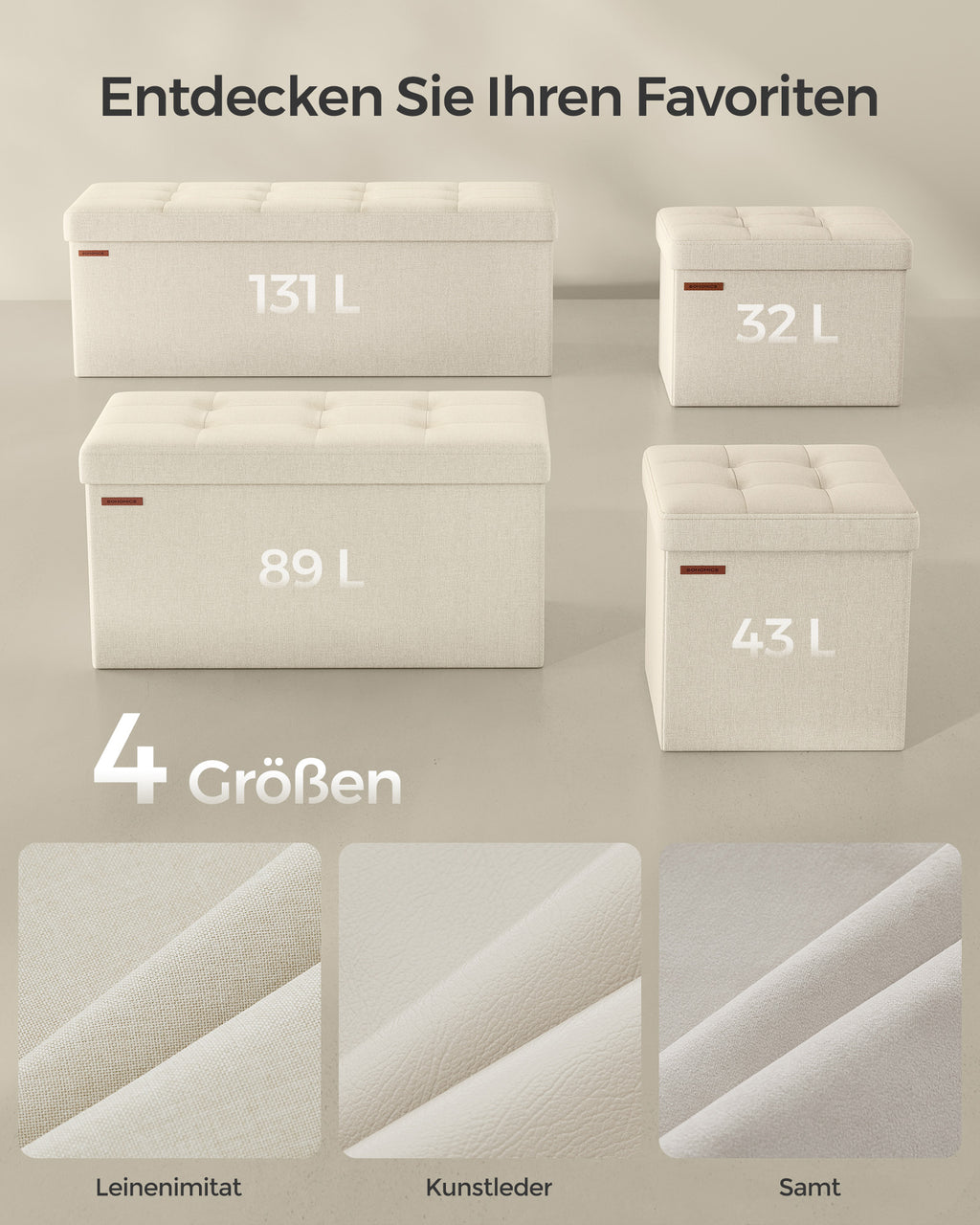 Klappbarer Sitzhocker mit Stauraum 31 x 41 cm cremeweiß