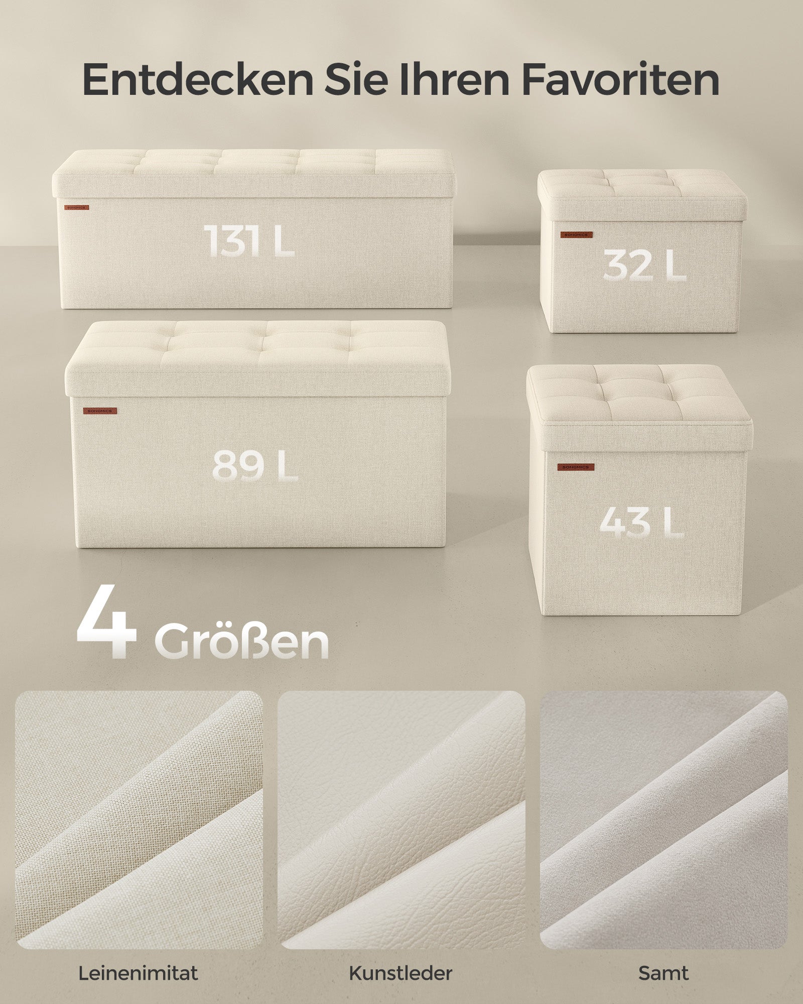 Klappbarer Sitzhocker mit Stauraum 31 x 41 cm cremeweiß