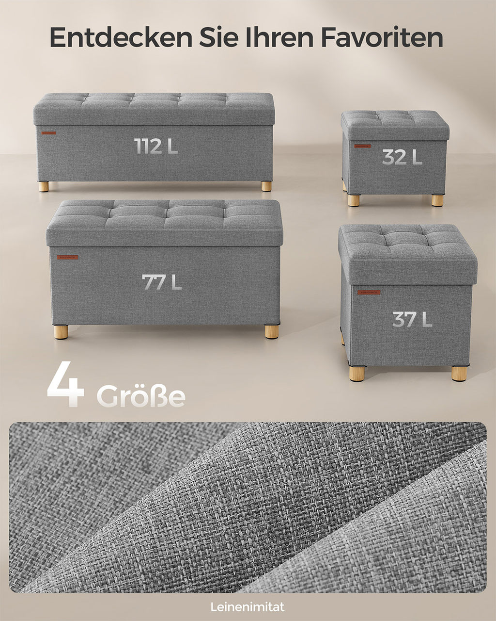 Sitzhocker mit Stauraum Hellgrau