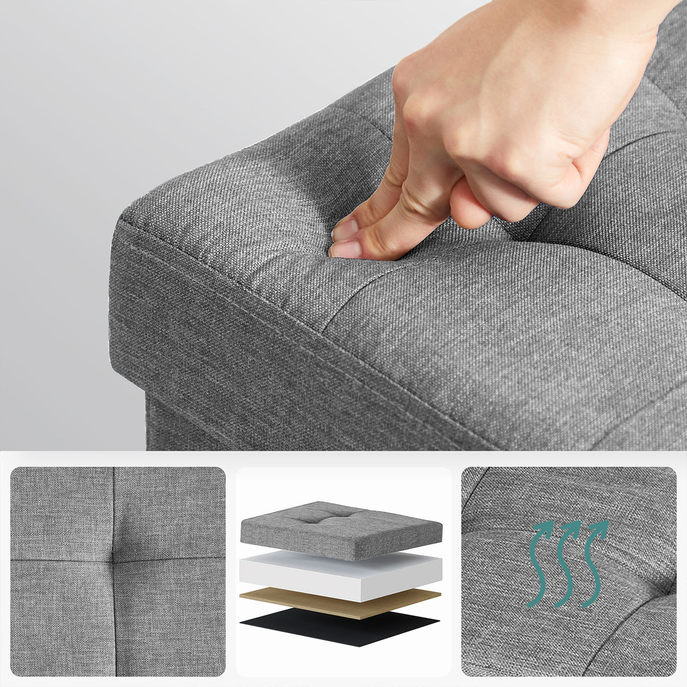 Sitzhocker mit Stauraum Hellgrau