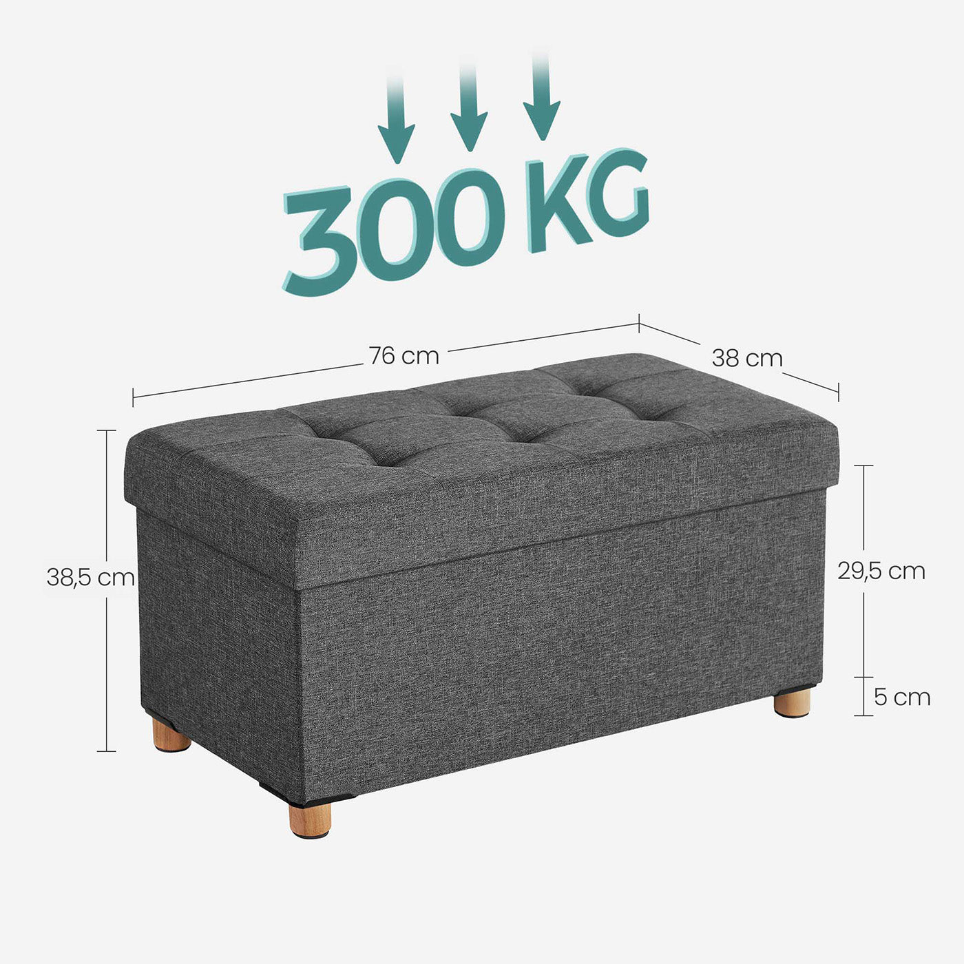 Sitztruhe mit Holzfüßen Dunkelgrau
