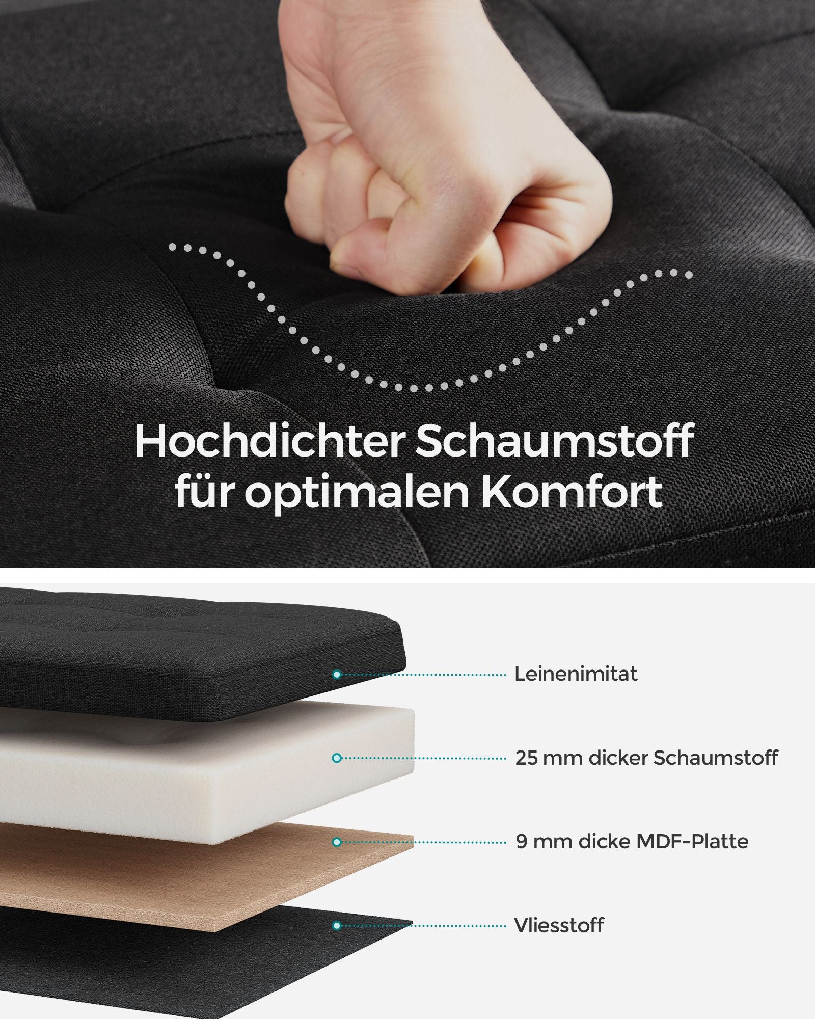 Sitzbank 76 cm klappbar mit Stauraum schwarz