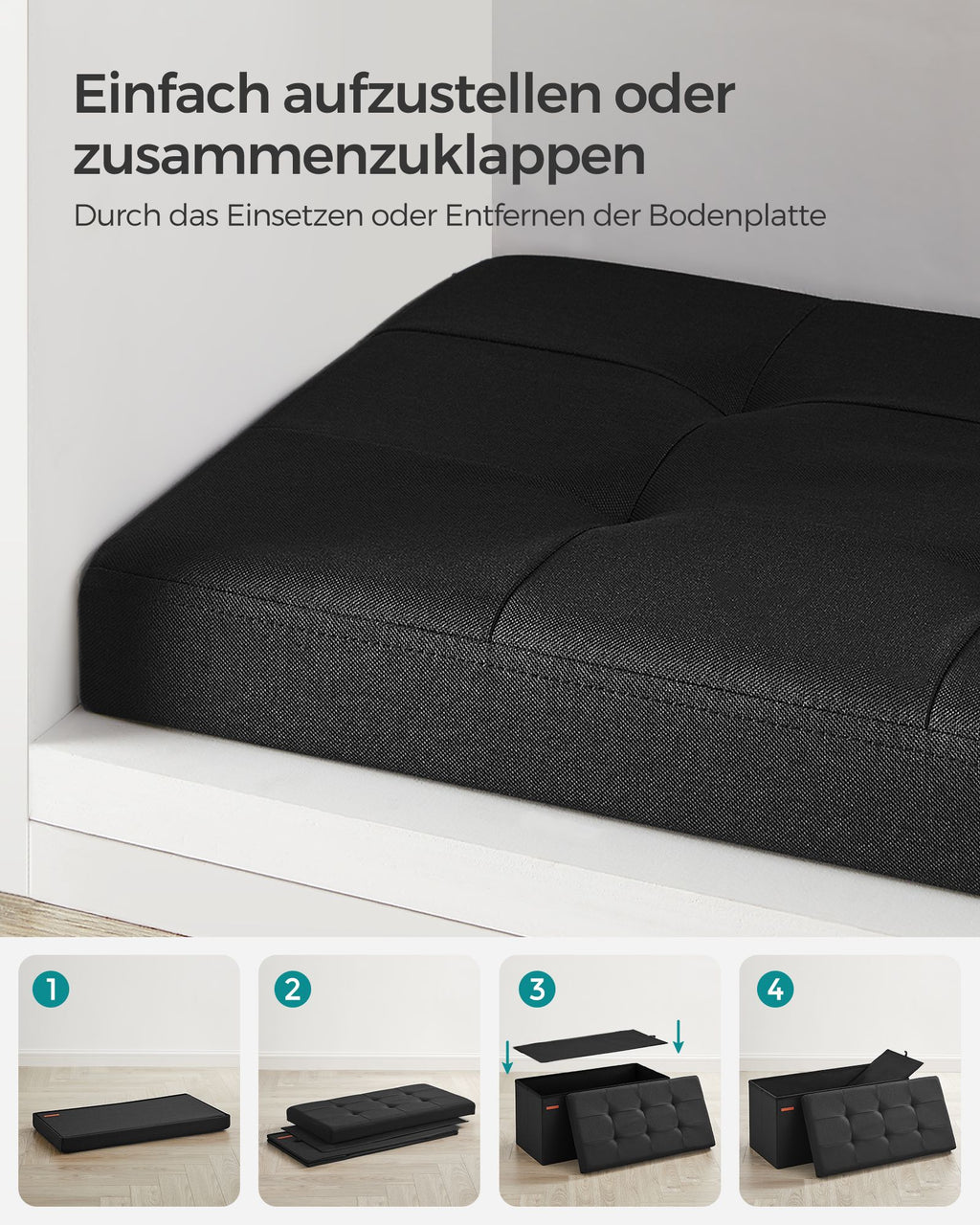 Sitzbank 76 cm klappbar mit Stauraum schwarz