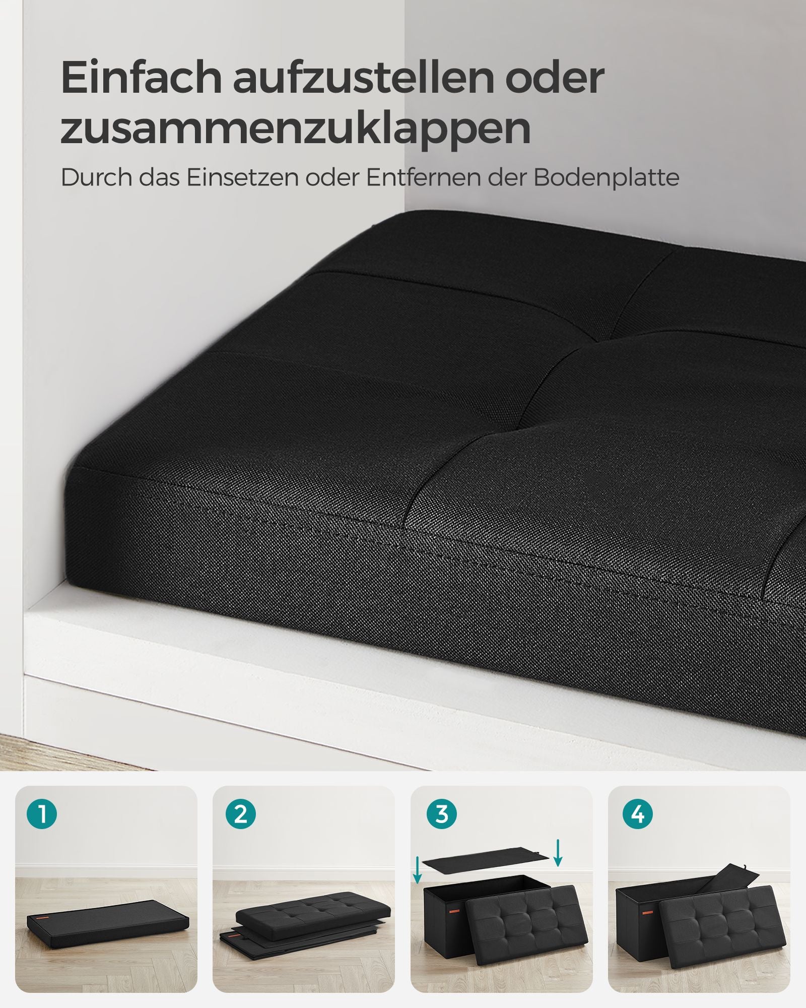 Sitzbank 76 cm klappbar mit Stauraum schwarz