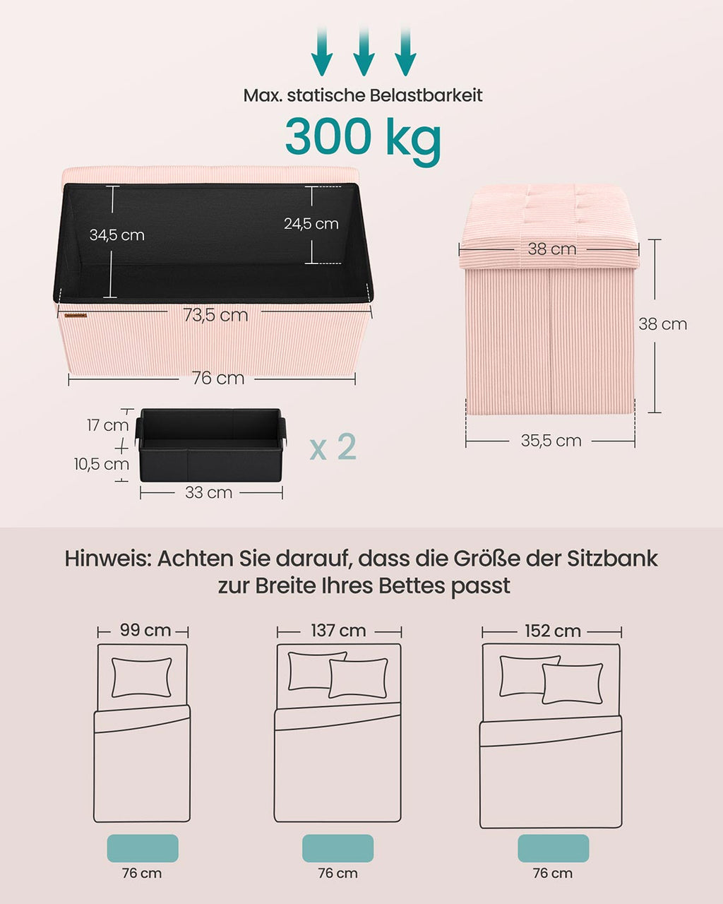 Sitzbank mit Stauraum und klappbarem Design