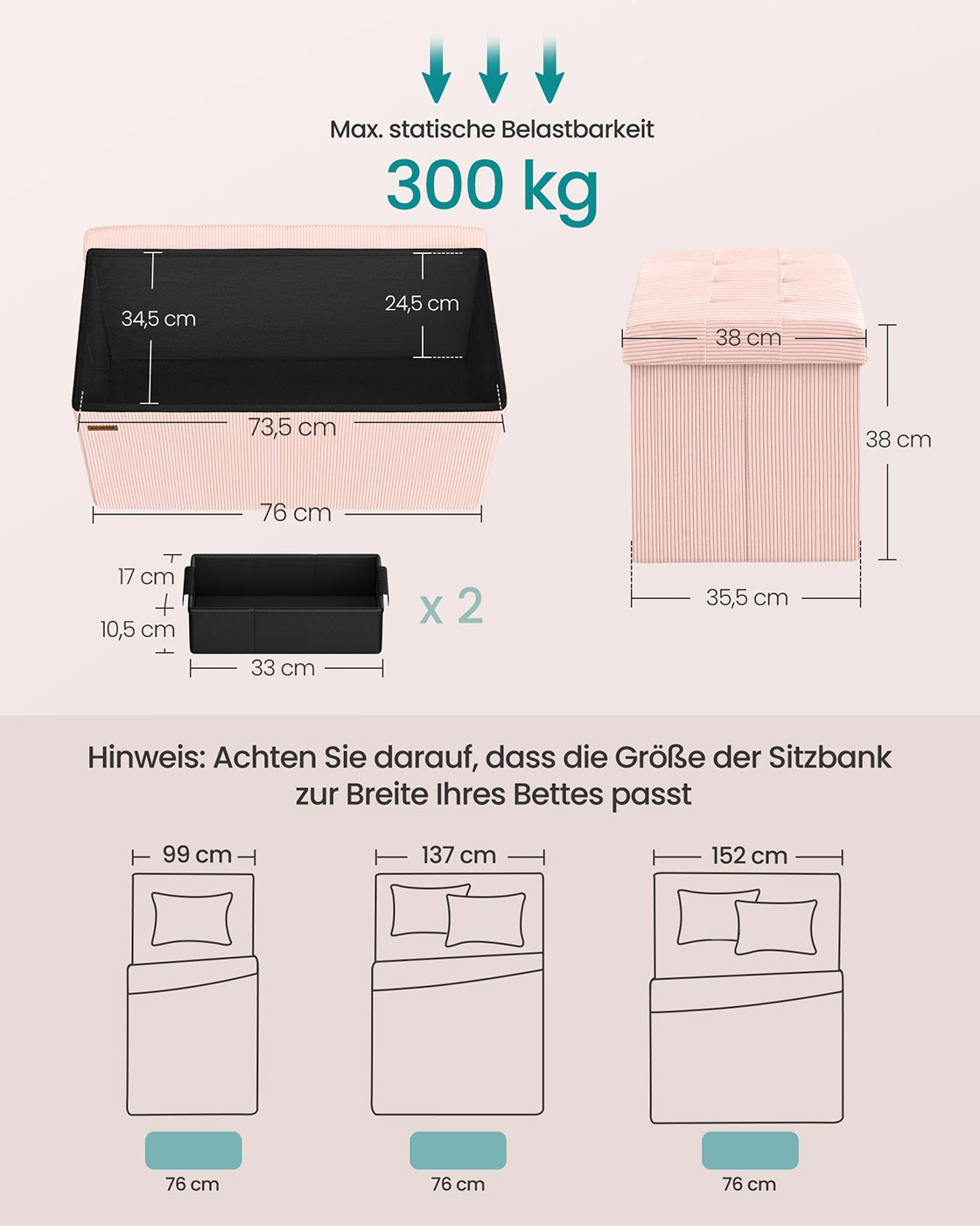 Sitzbank mit Stauraum und klappbarem Design