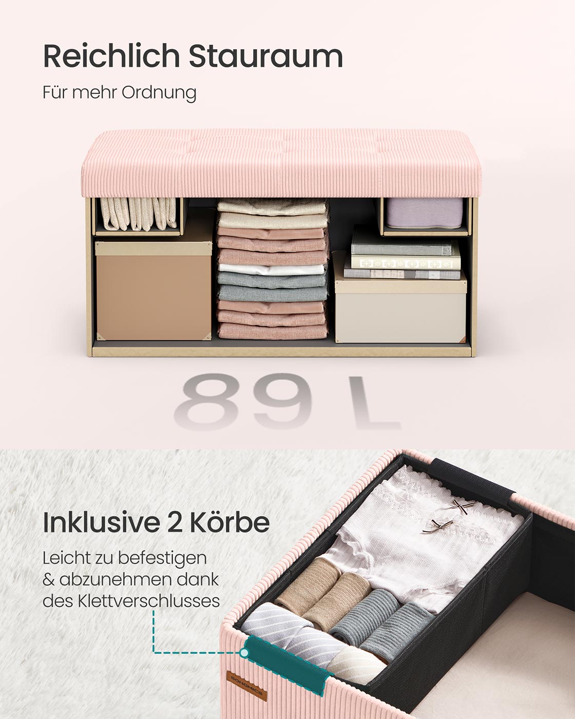 Sitzbank mit Stauraum und klappbarem Design