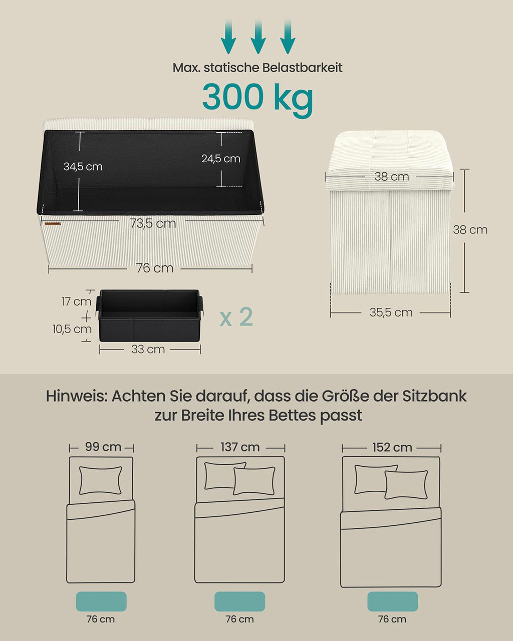 Sitzbank mit Stauraum und klappbarem Design