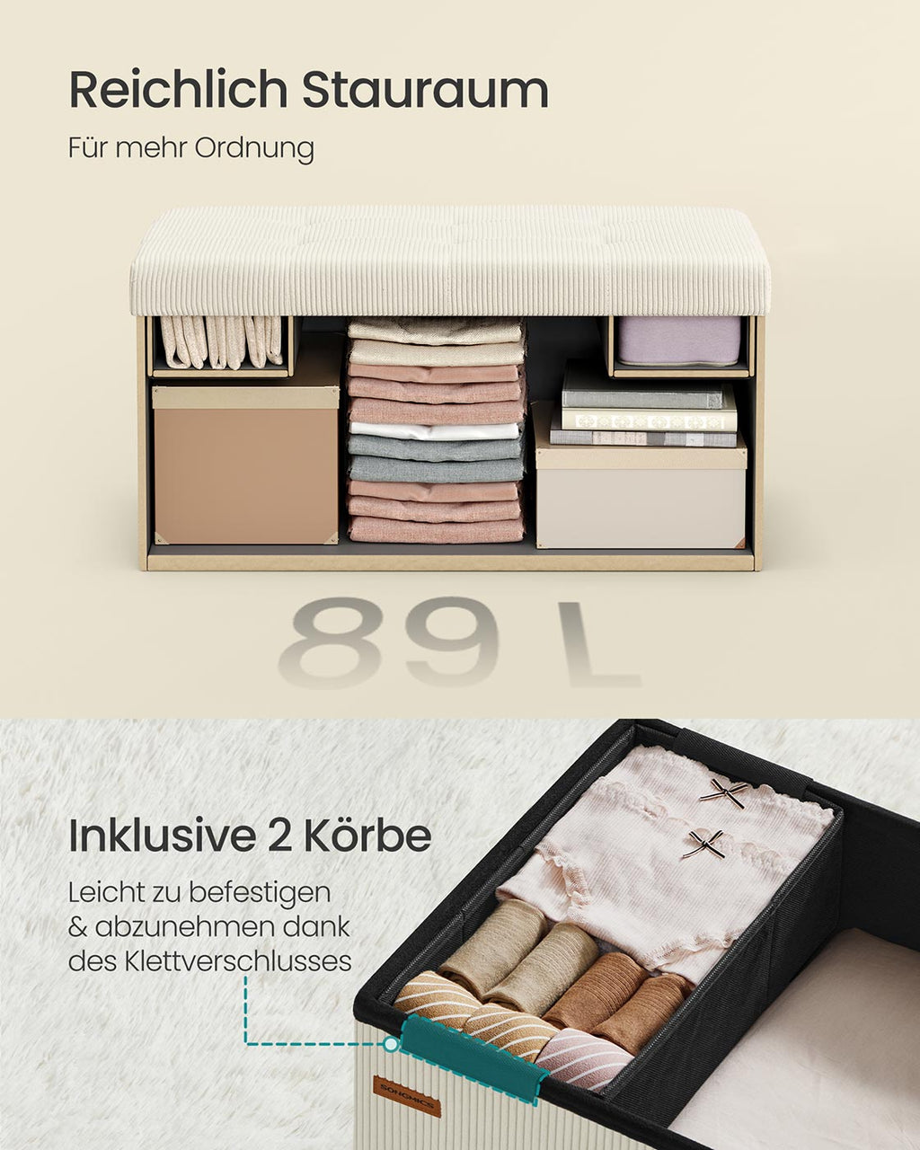 Sitzbank mit Stauraum und klappbarem Design