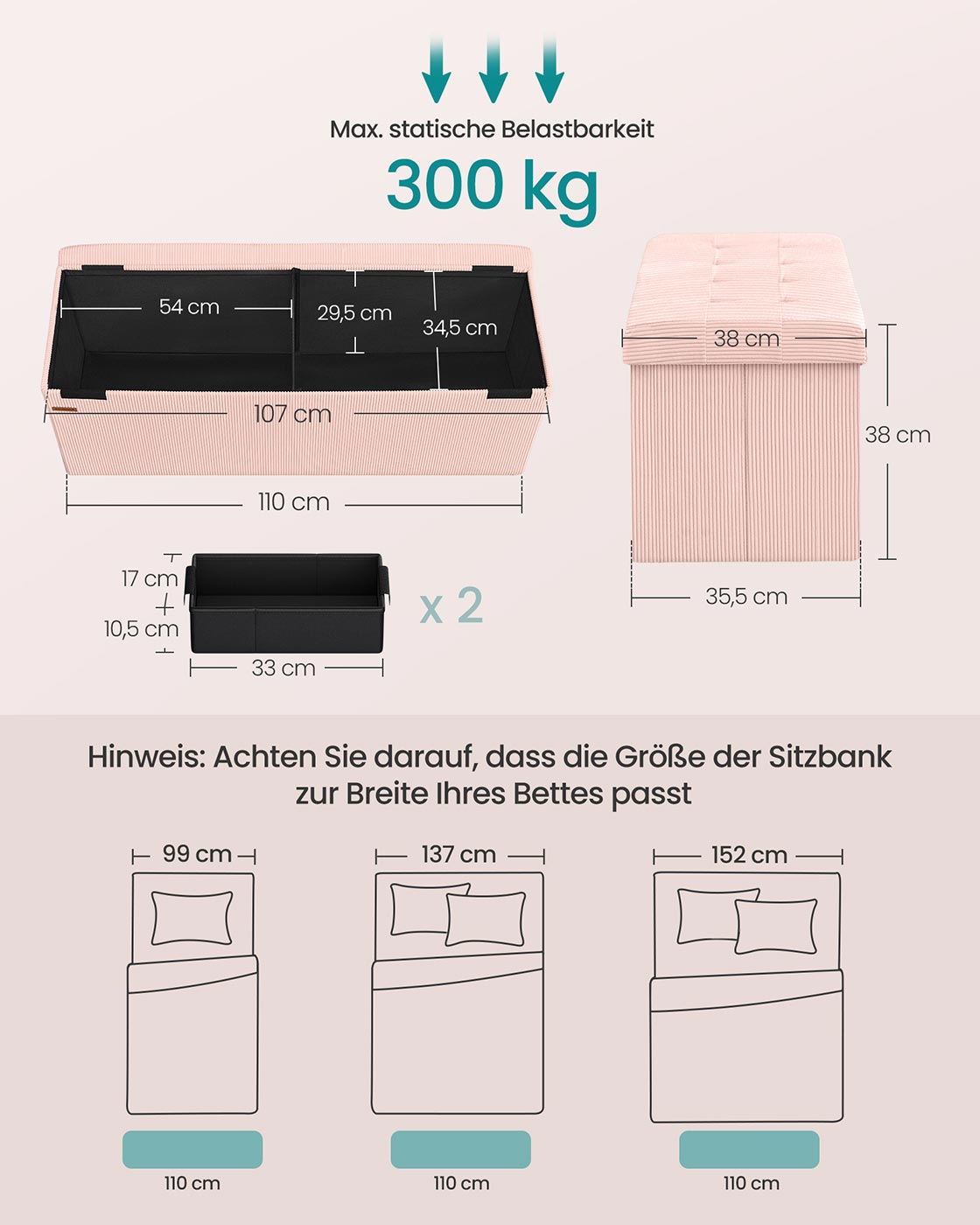 Sitzbank mit Stauraum und klappbarem Design