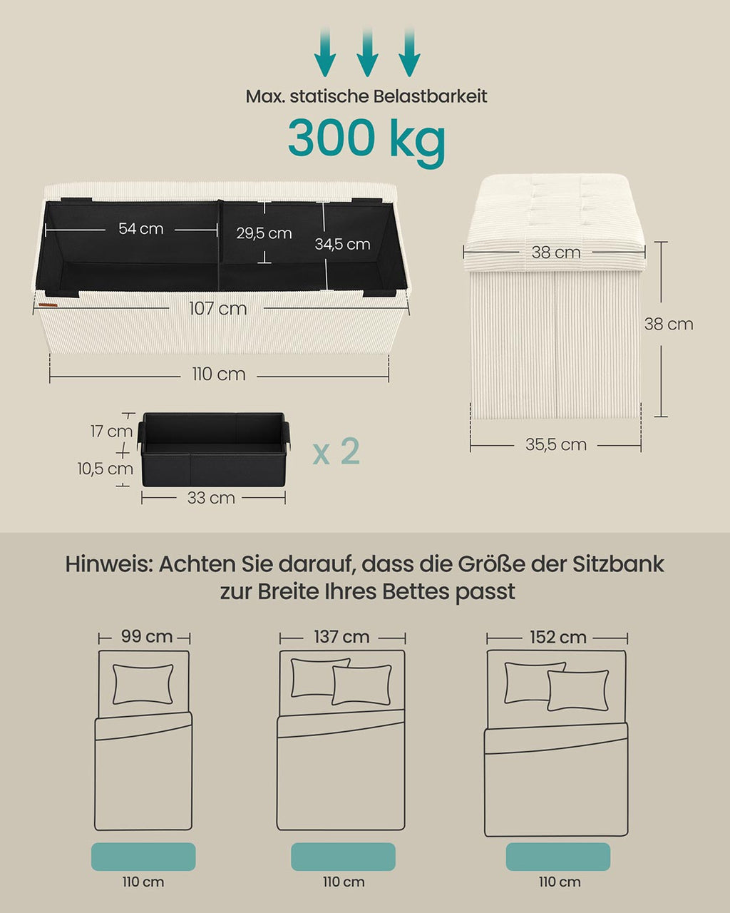 Sitzbank mit Stauraum und klappbarem Design