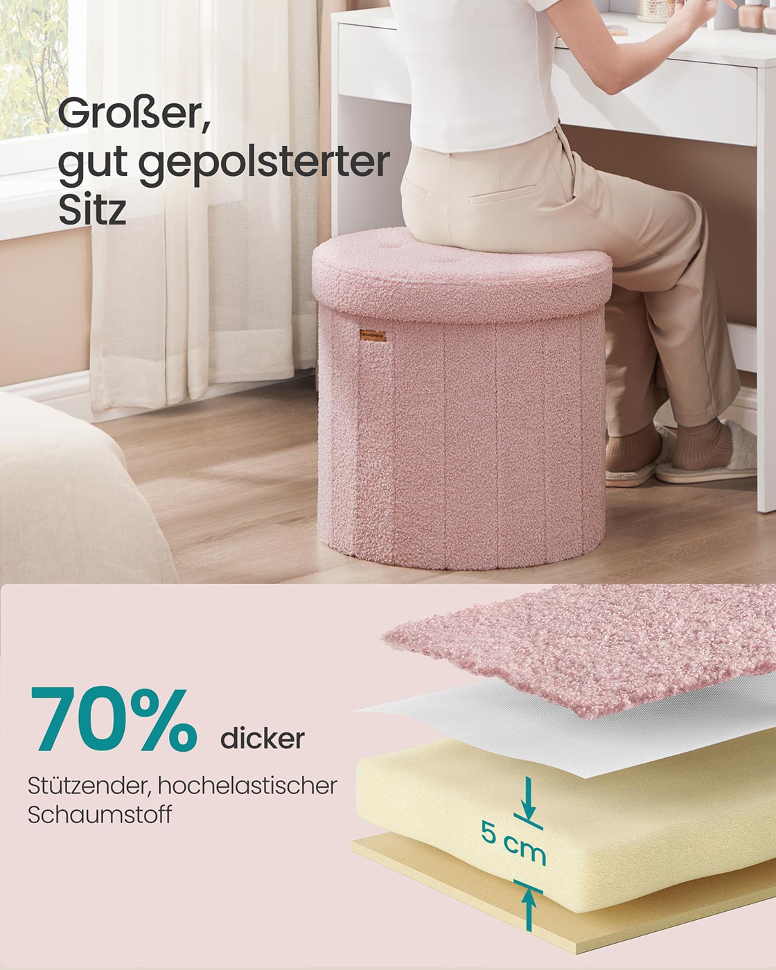 Runder Sitzhocker mit Stauraum und abnehmbarem Deckel