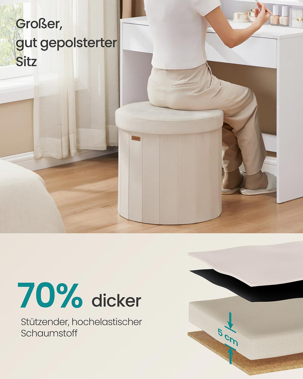 Runder Sitzhocker mit Stauraum und abnehmbarem Deckel