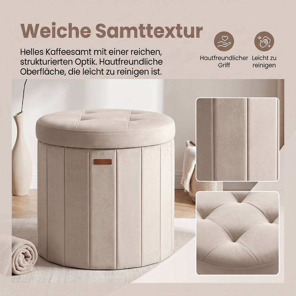 Sitzhocker rund, Fußhocker mit Stauraum, faltbarer Hocker mit abnehmbarem Deckel