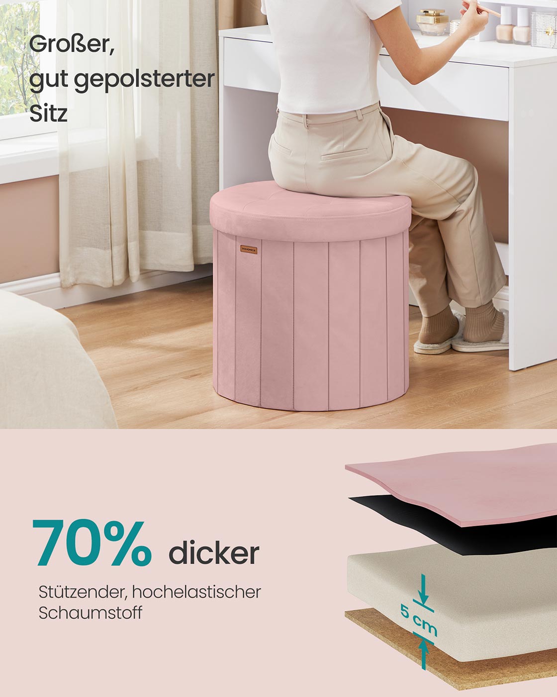 Runder Sitzhocker mit Stauraum und abnehmbarem Deckel