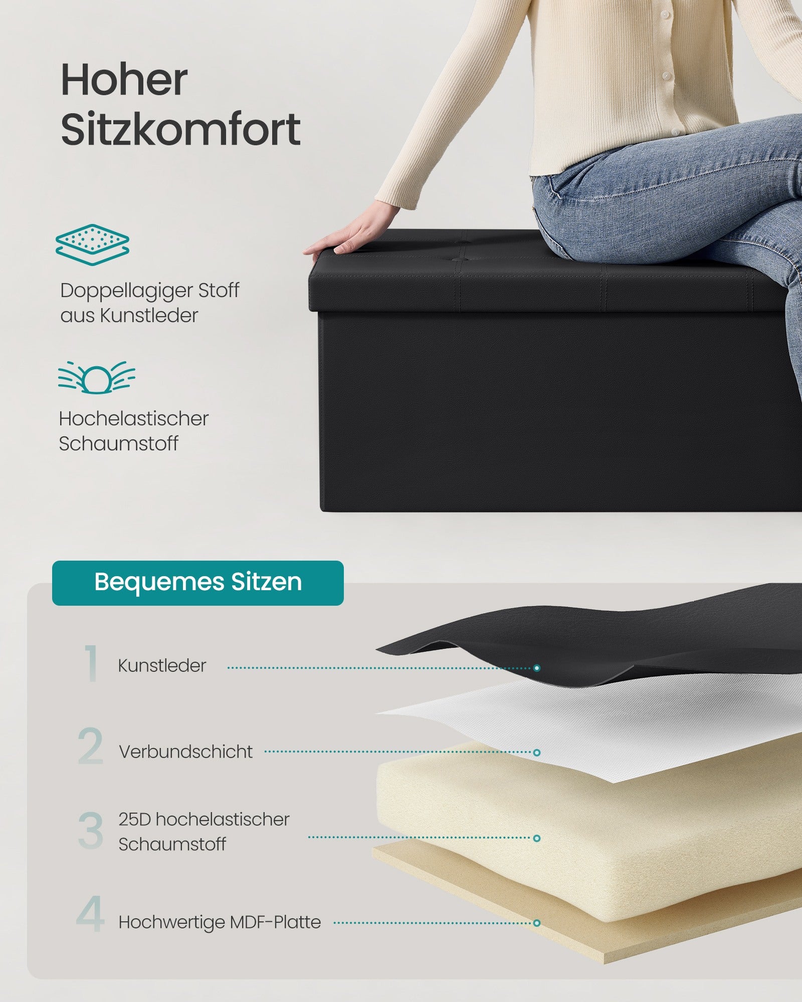 Polsterbank mit Stauraum 110 cm Schwarz