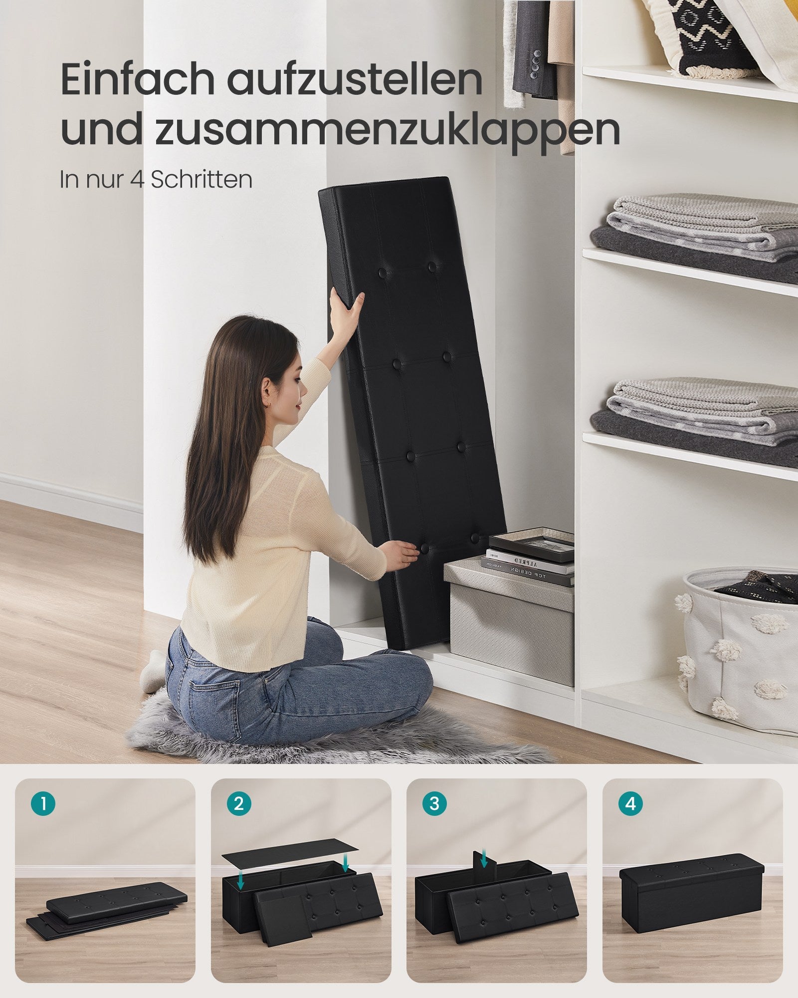 Polsterbank mit Stauraum 110 cm Schwarz