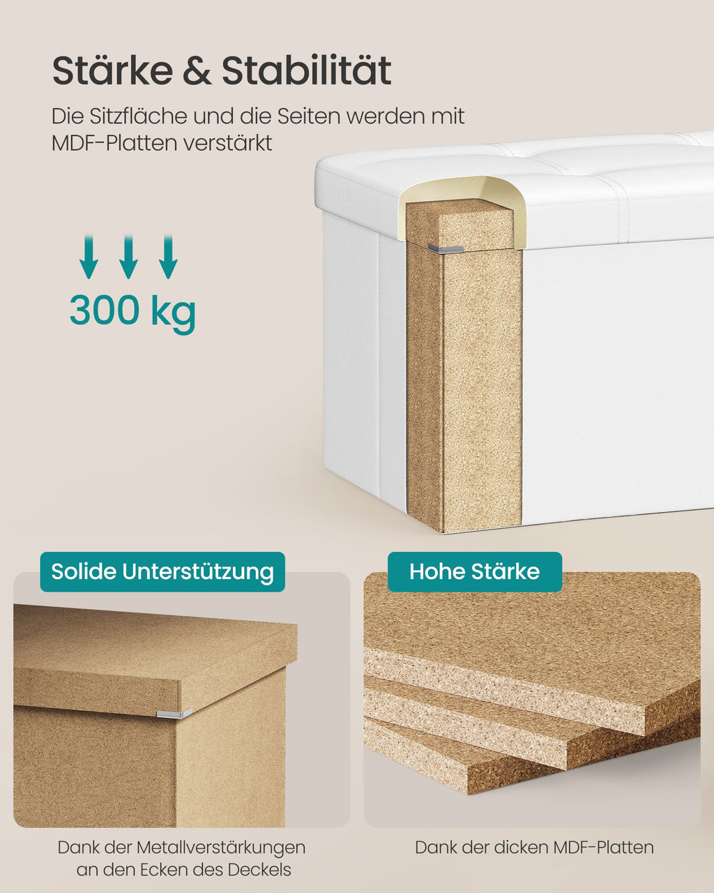 Polsterbank mit Stauraum 110 cm Weiß