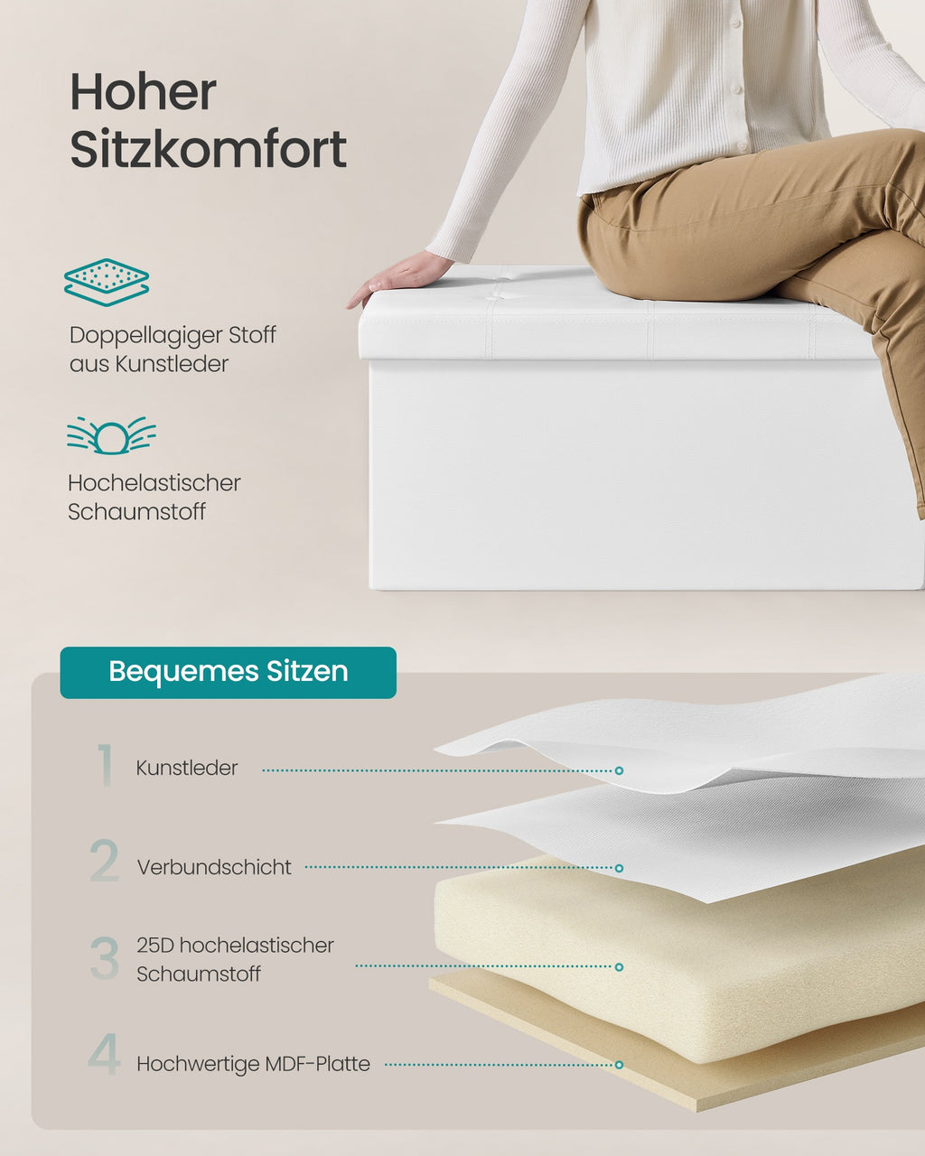 Polsterbank mit Stauraum 110 cm Weiß