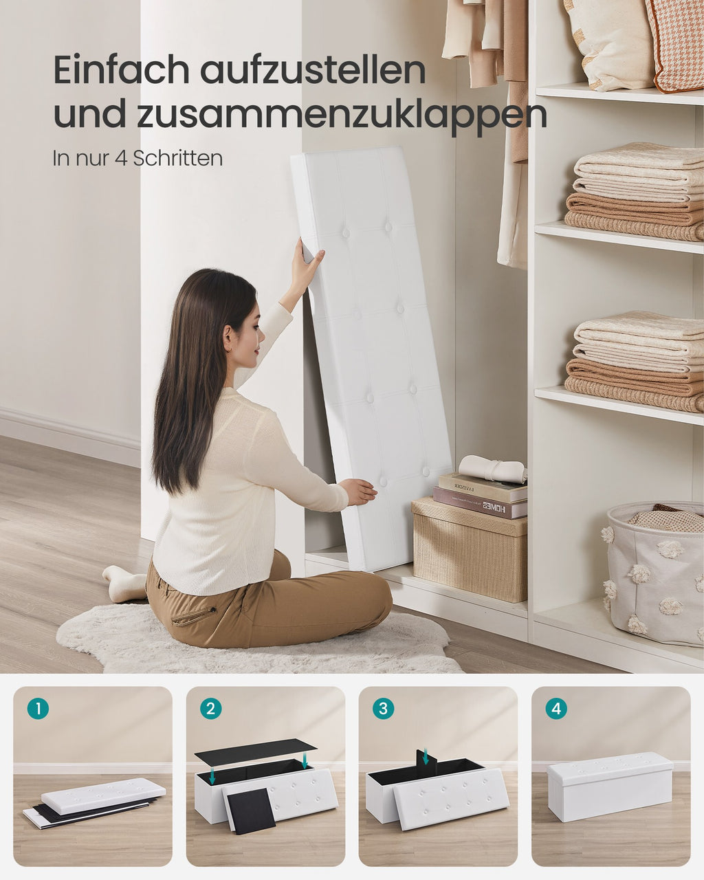Polsterbank mit Stauraum 110 cm Weiß