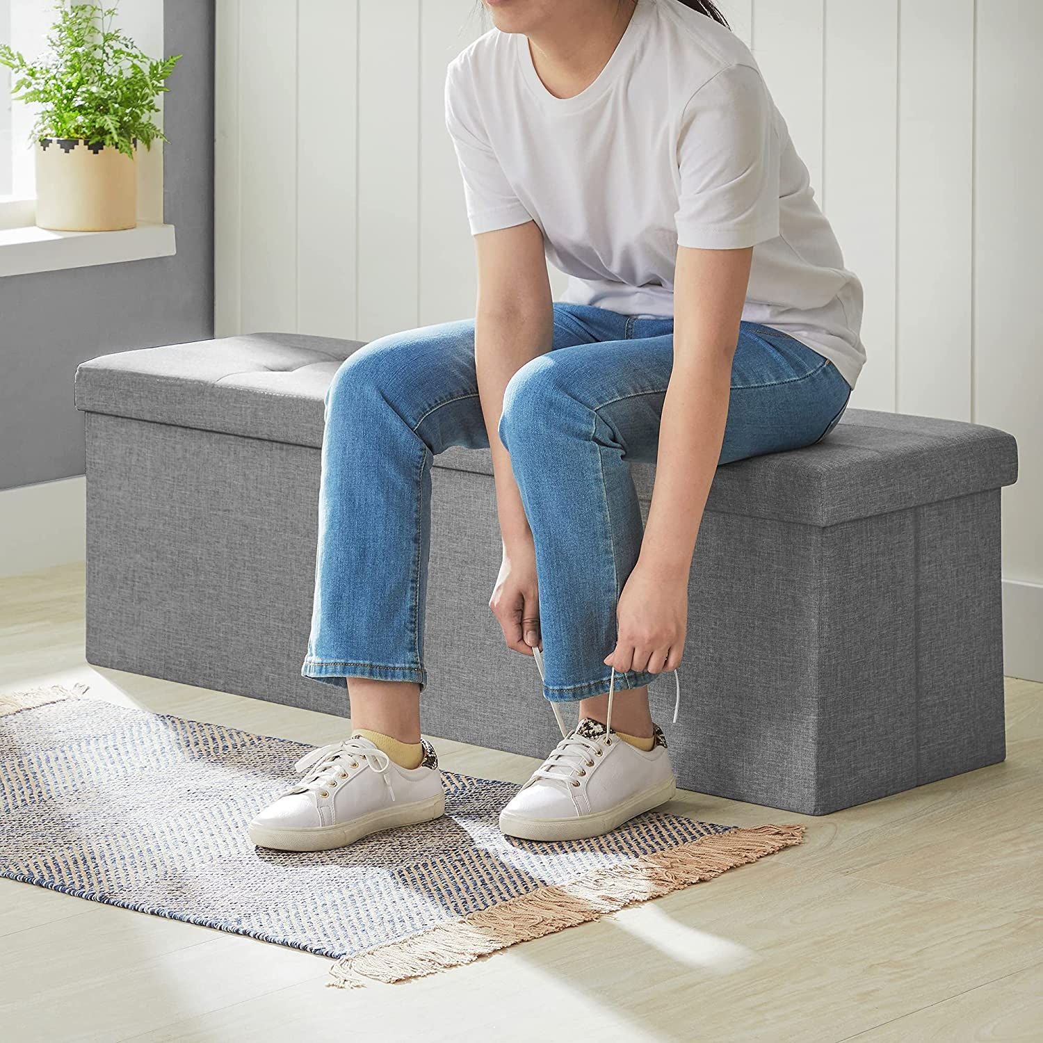 Sitzbank mit Stauraum 110 cm Hellgrau